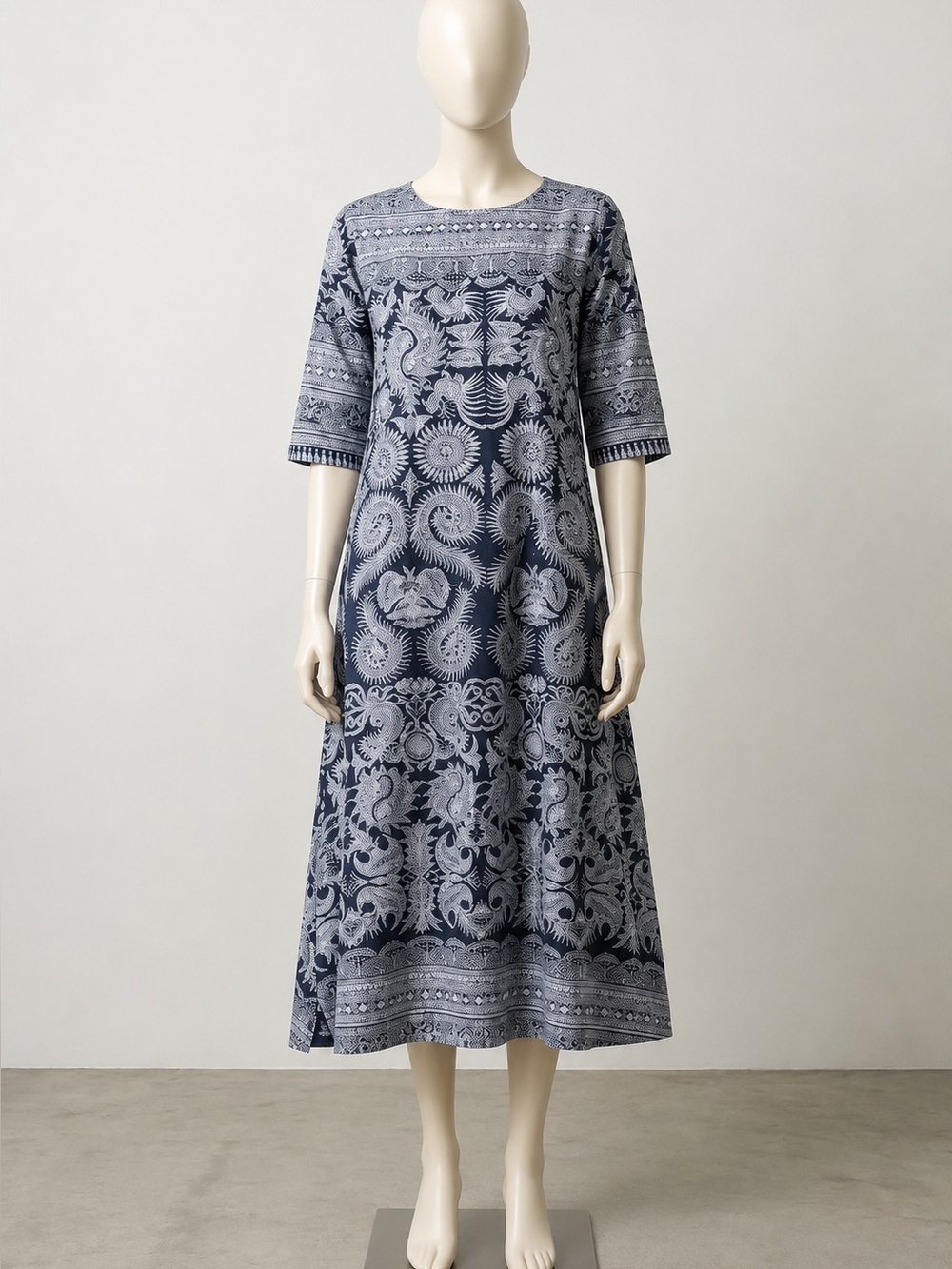 Blue Printed Midi Dress - Brand